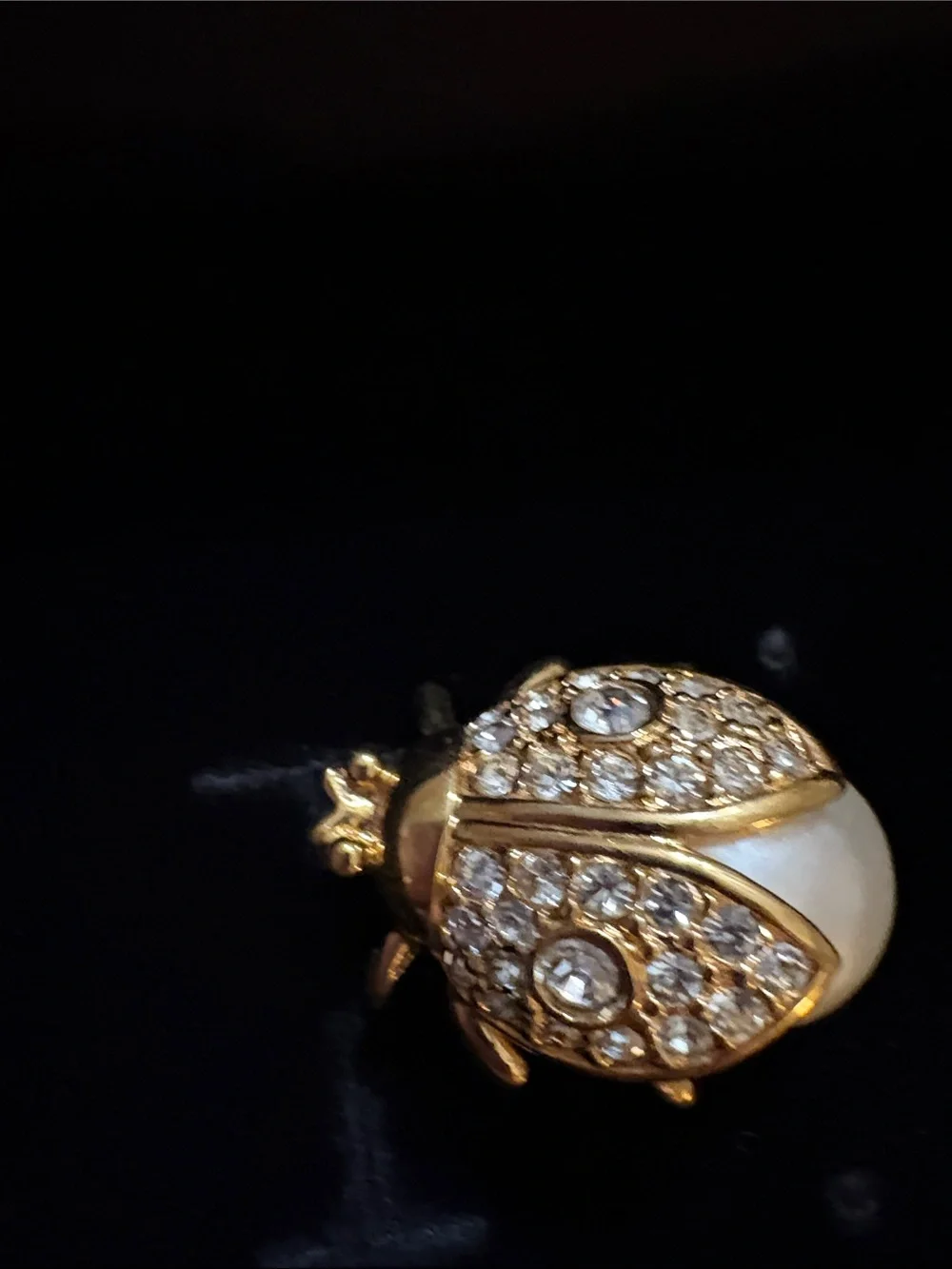 1” Gold-tone Ladybug Faux Pearl & Crystal Brooch